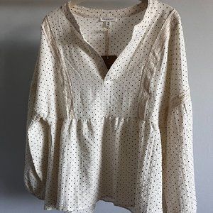 Blu Pepper Cream Dot Print Peasant Blouse